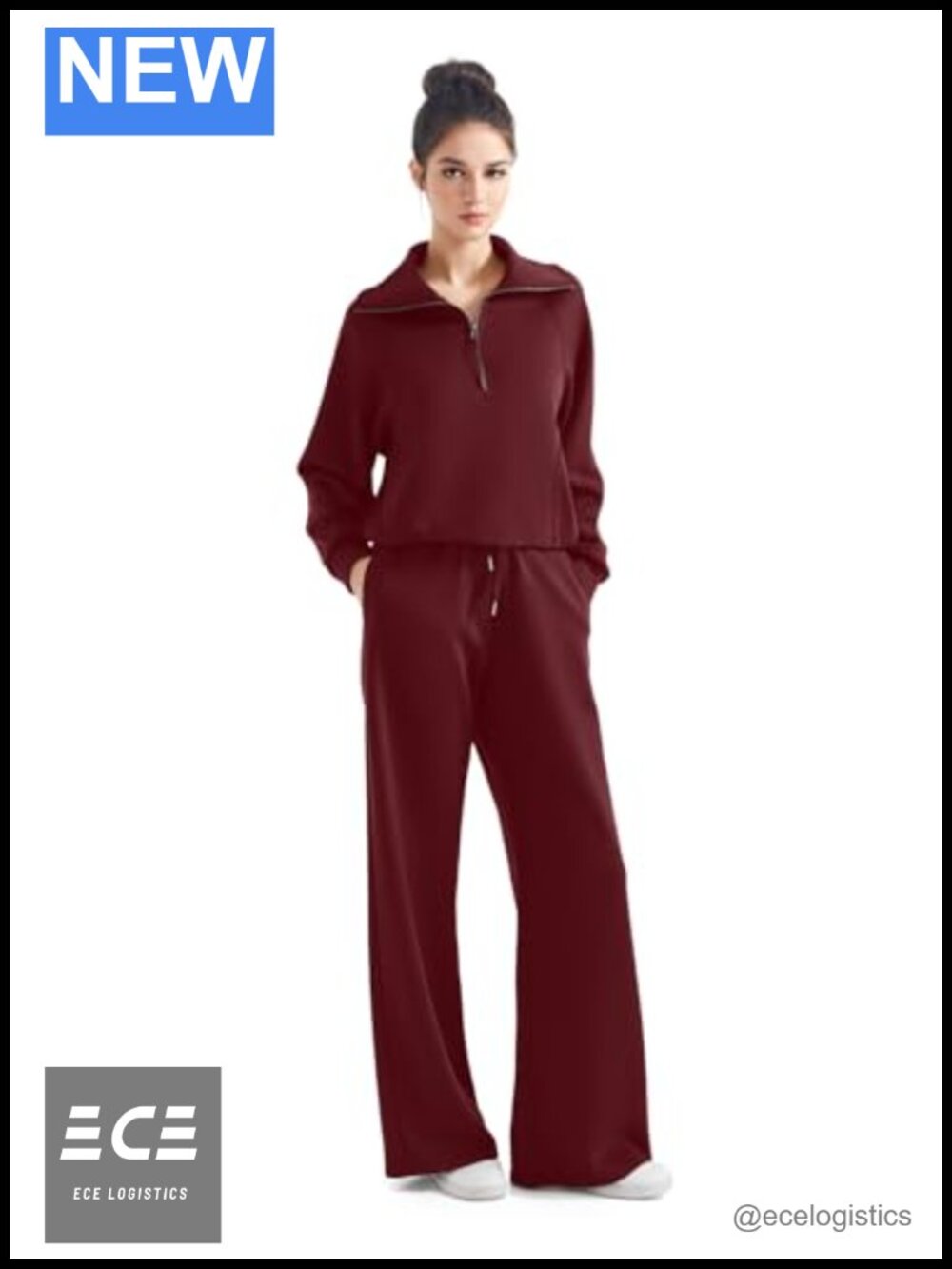 Modal Blend 2 Piece Lounge Set Wide Leg Sweatpants Half Zip Sweatshirt